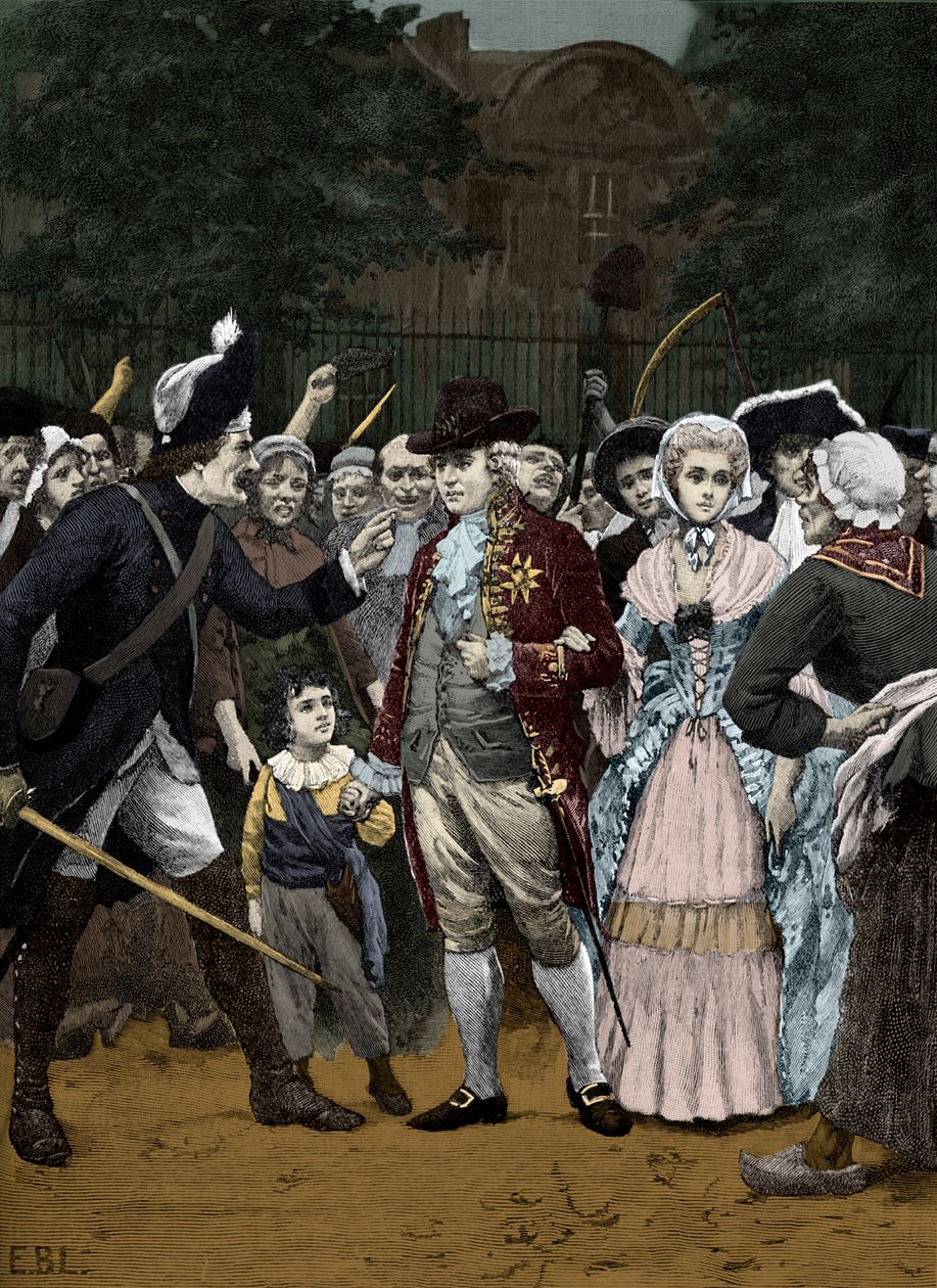 Den franske kongefamilie på vej til forsamlingen 1792 af Unbekannter Künstler
