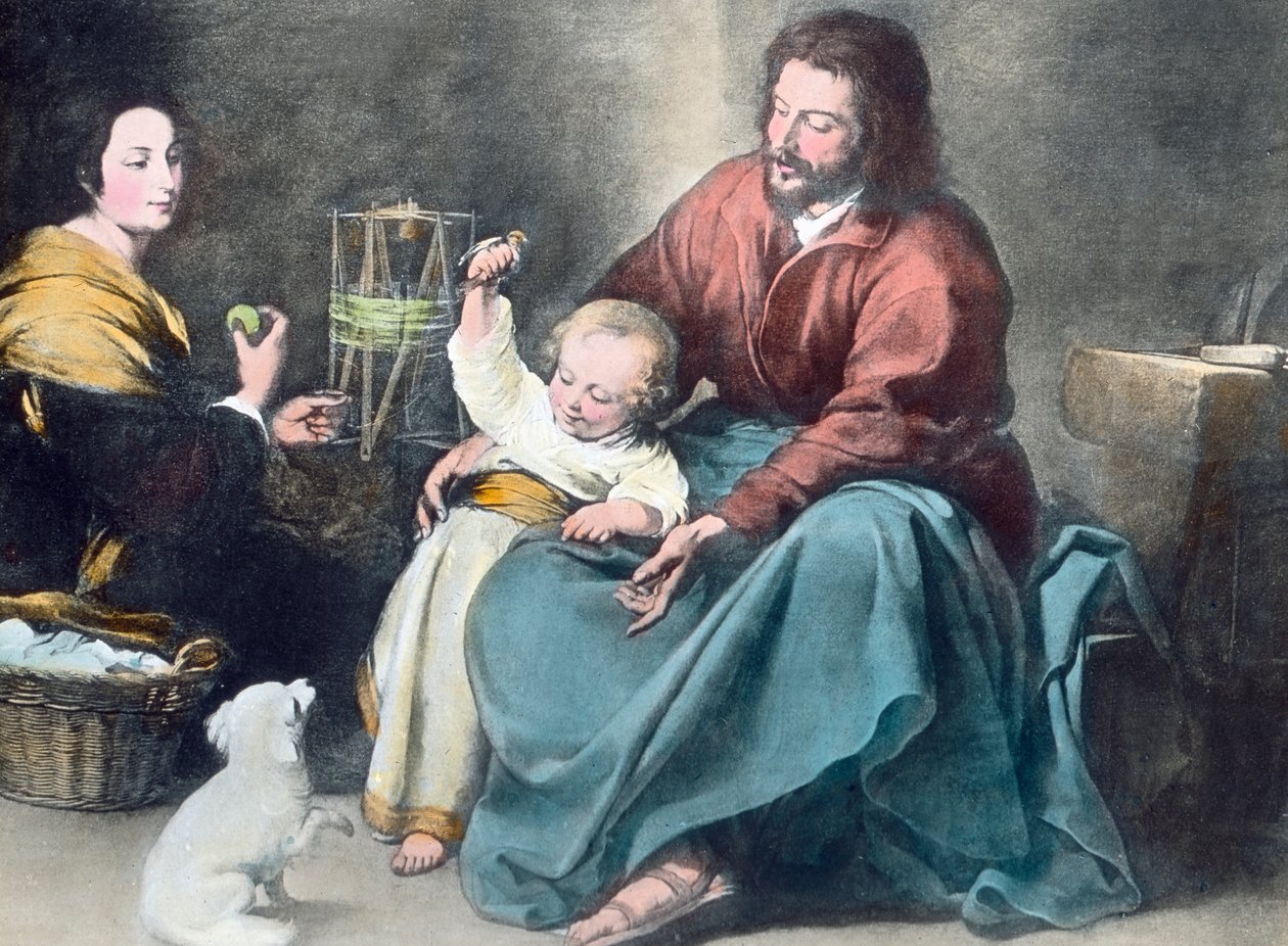 Den hellige familie med den lille fugl af Unbekannter Künstler