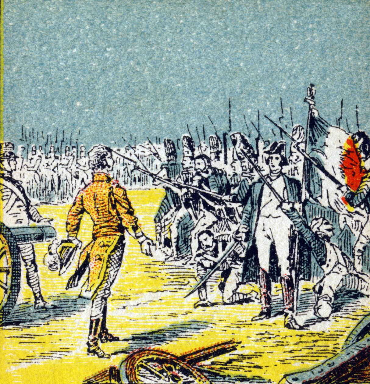 De hundrede dage: Napoleon I Bonapartes nederlag til Waterloo i 1815. Indgravering i "Histoire de France". Serie af reklamebilleder udgivet på vegne af Louit, 24 rue d