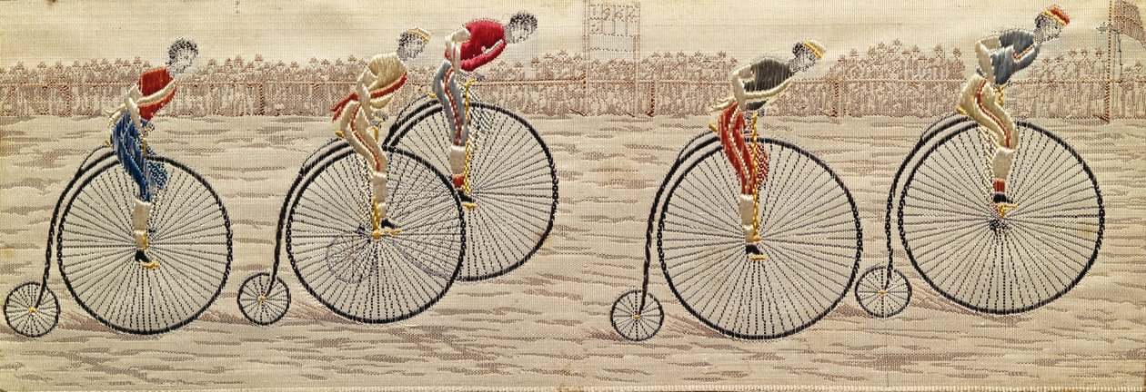 The Last Lap, Penny Farthing Race vævet silke Stevengraph, af Thomas Stevens fra Coventry af Unbekannter Künstler