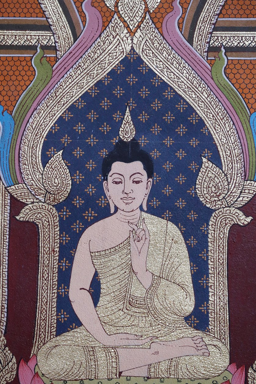 Buddhas liv, murfresko, Wat Maniratanaram kloster, Phnom Penh, 2022 (foto) af Unbekannter Künstler