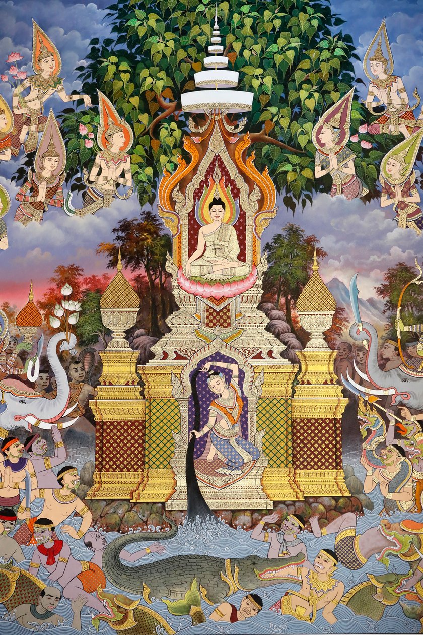 Buddhas liv, murfresko, Wat Maniratanaram kloster, Phnom Penh, 2022 (foto) af Unbekannter Künstler