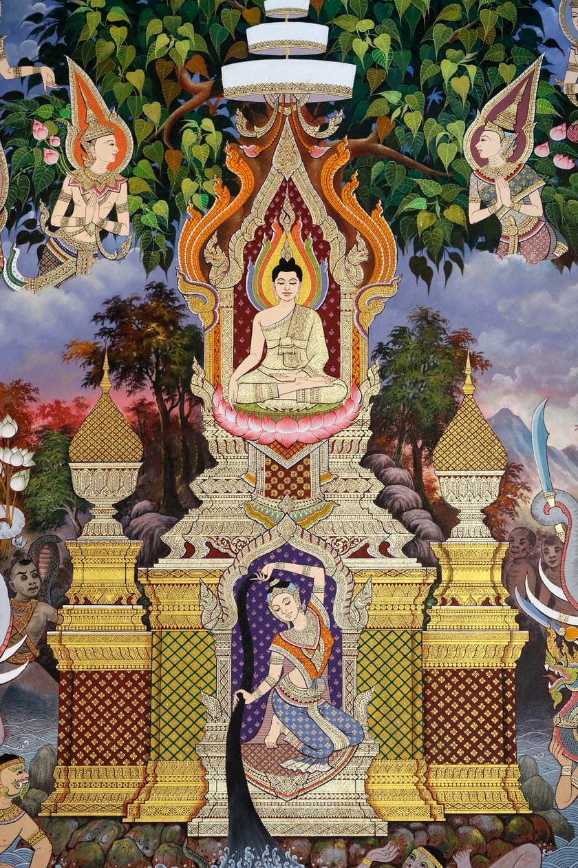 Buddhas liv, murfresko, Wat Maniratanaram kloster, Phnom Penh, 2022 (foto) af Unbekannter Künstler