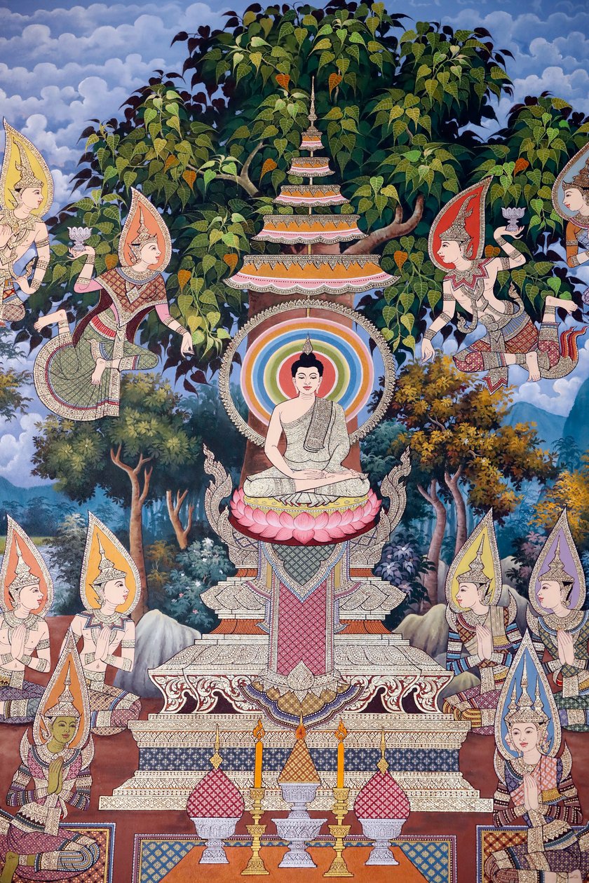 Buddhas liv, murfresko, Wat Maniratanaram kloster, Phnom Penh, 2022 (foto) af Unbekannter Künstler