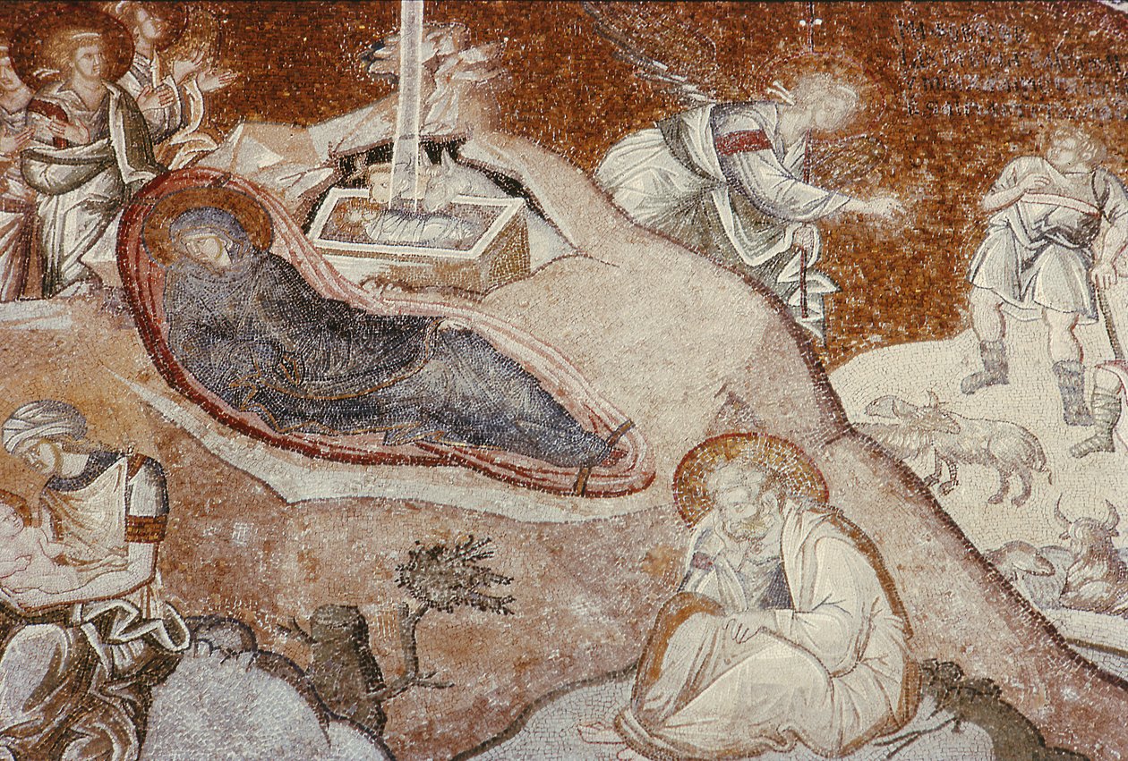 Fødselen, fra Chora-klosteret, byzantinsk, ca. 1300-tallet (mosaik) (for detaljer se 119256) af Unbekannt