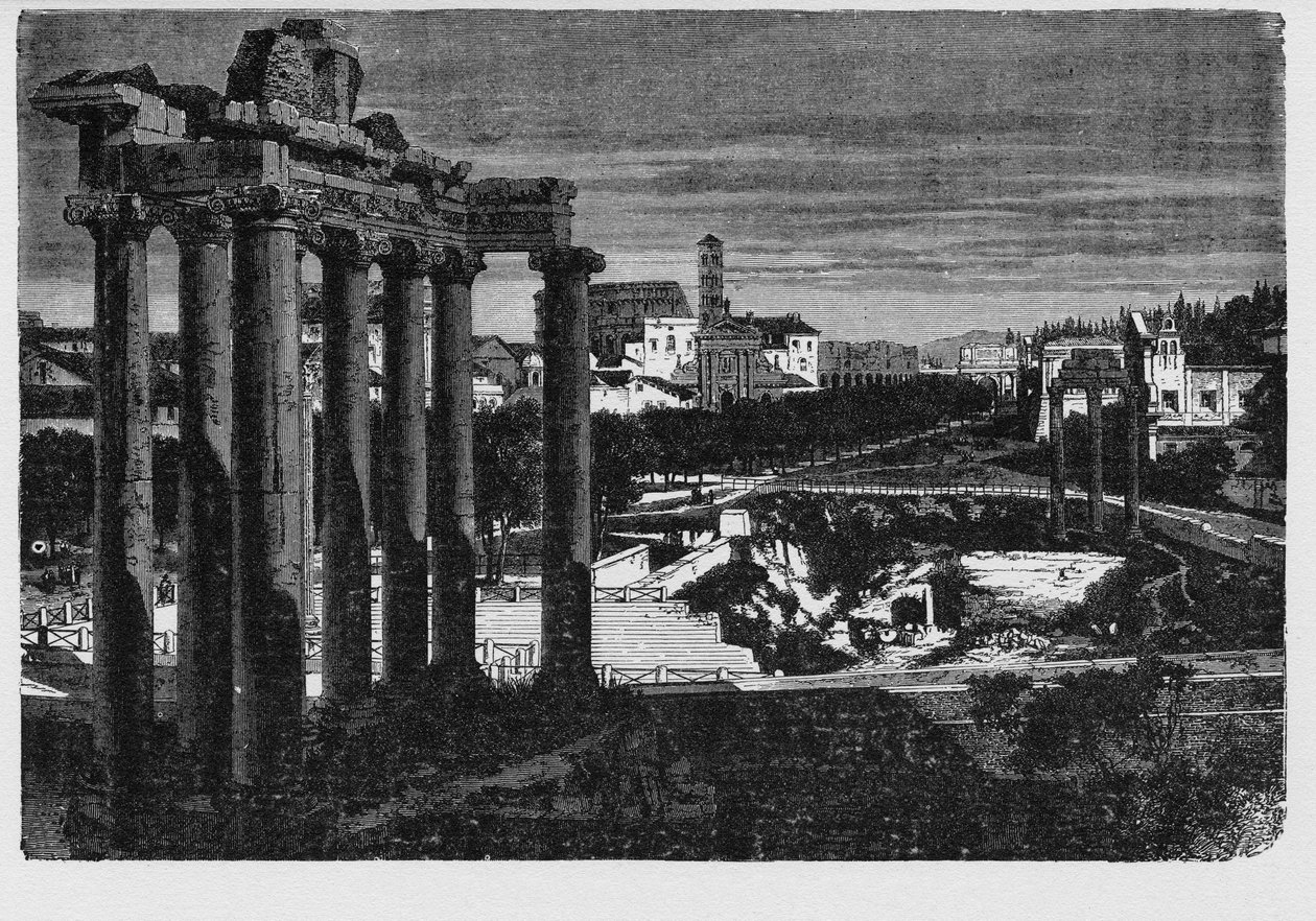 Forum Romanum omgivet af ruinerne af flere vigtige gamle regeringsbygninger i centrum af byen Rom. Borgere i den antikke by omtalte dette rum, der oprindeligt var en markedsplads, som Forum Magnum eller blot Forum. af Unbekannt