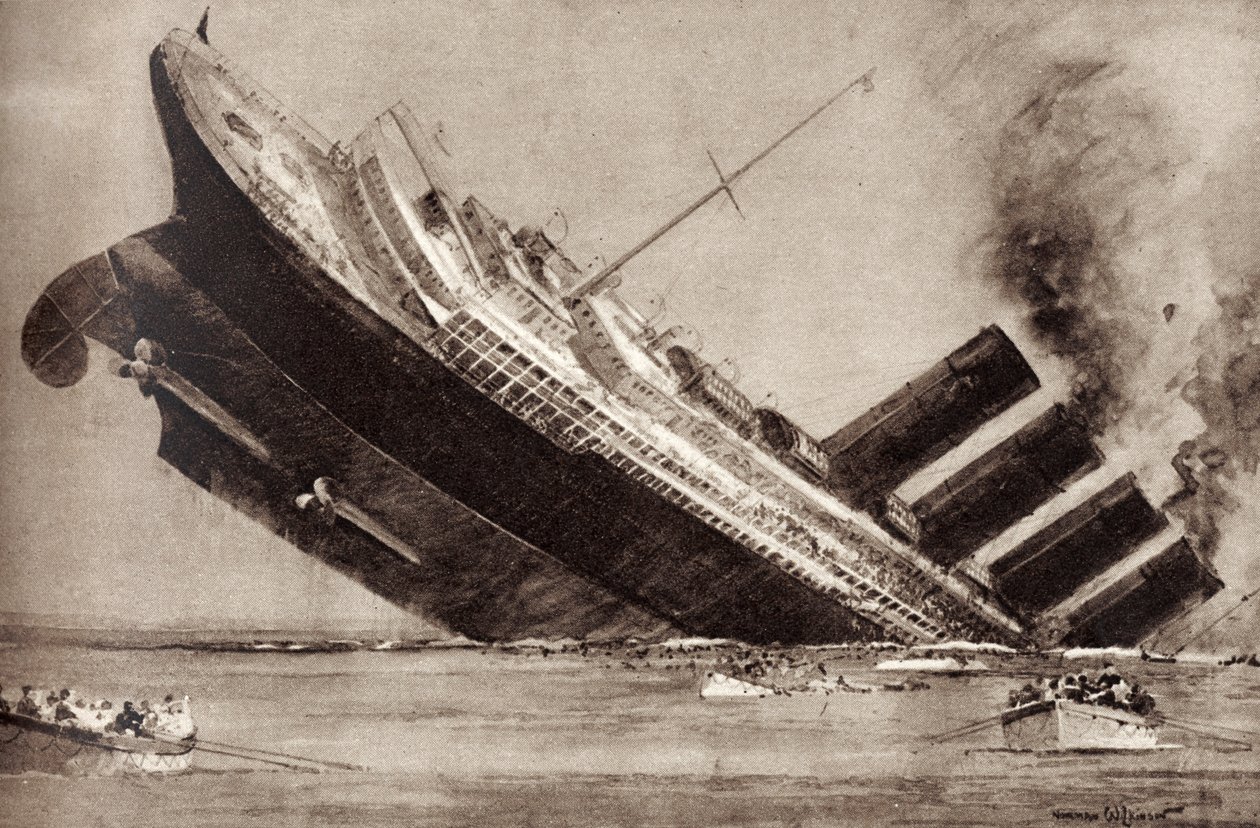 "Sænkningen af Lusitania af Unbekannter Künstler