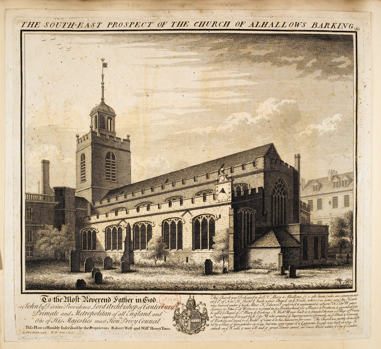 Den sydøstlige udsigt til All Hallows Church Barking af Unbekannter Künstler