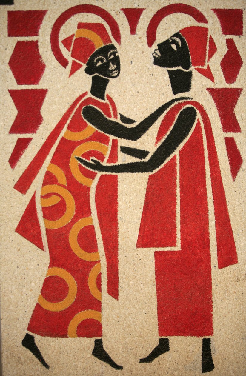 Besøget Keur Moussa klosterkirkens fresko blev designet og malet i 1963 af Dom Georges Saget, Keur Moussa, Senegal af Unbekannt
