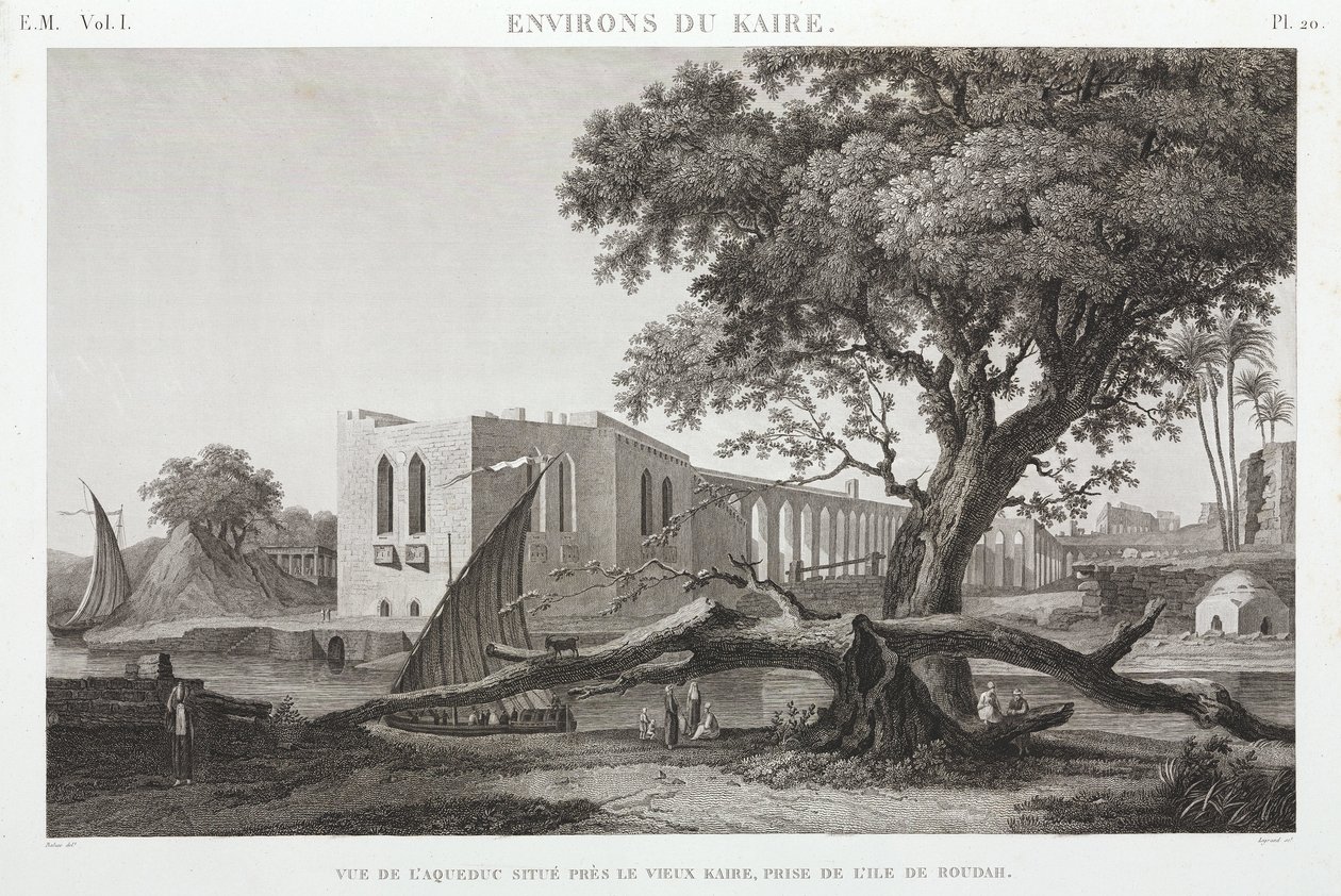 Akvædukten ved Old Cairo, fra øen Roudah, Egypten, c 1798 af Unbekannt