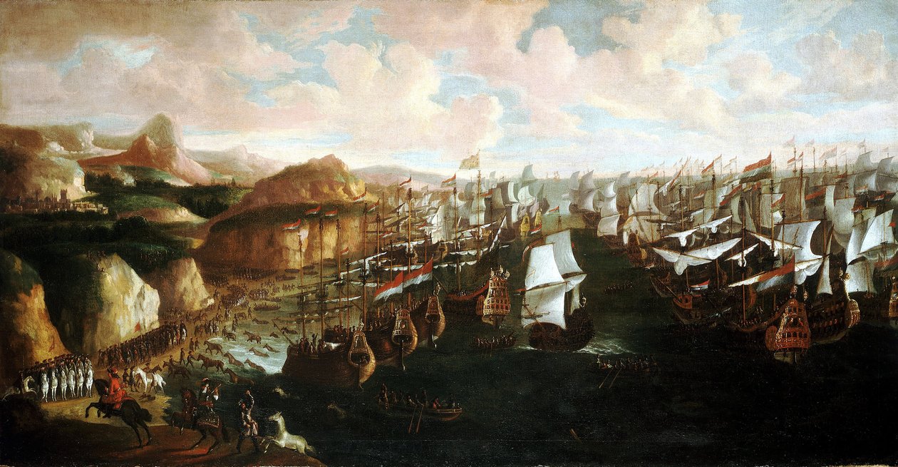 Ankomsten af William III af Orange (eller William III af England) (1650-1702) til Torbay (England) den 5. november. af Unbekannter Künstler