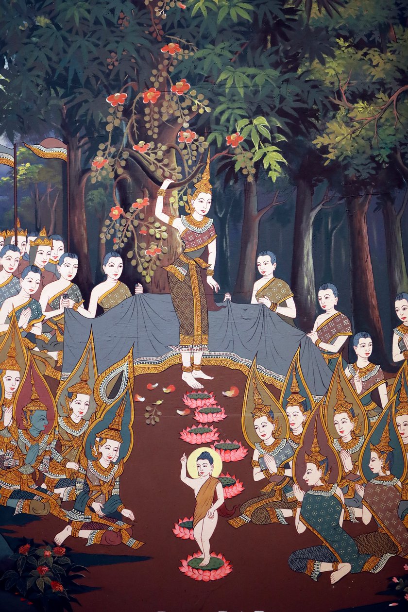 Fødslen af spædbarnet Siddhartha, murfresko, Wat Botum-templet, Phnom Penh, 2022 (foto) af Unbekannter Künstler