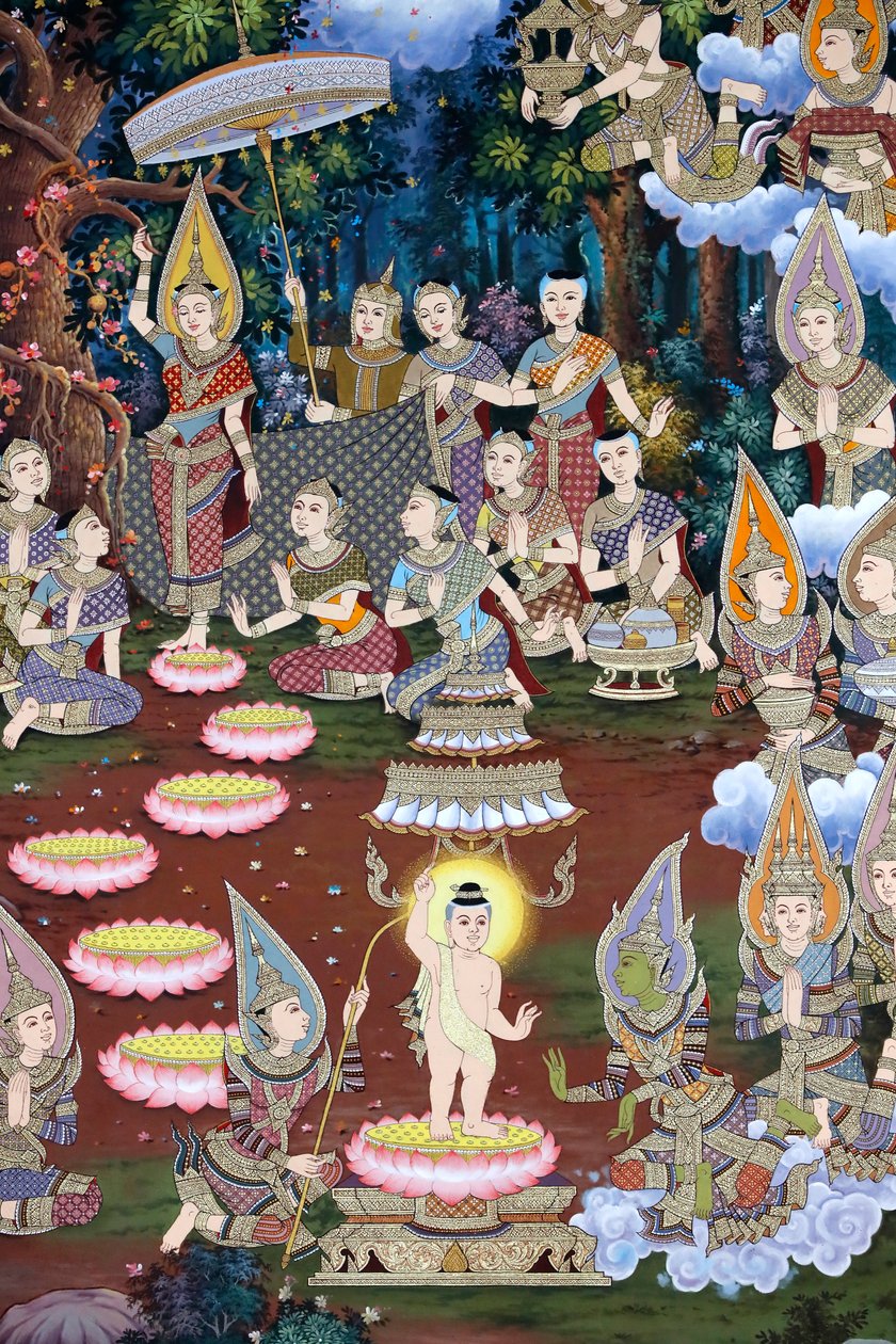 Fødslen af spædbarnet Siddhartha, murfresko, Wat Maniratanaram kloster, Phnom Penh, 2022 (foto) af Unbekannter Künstler