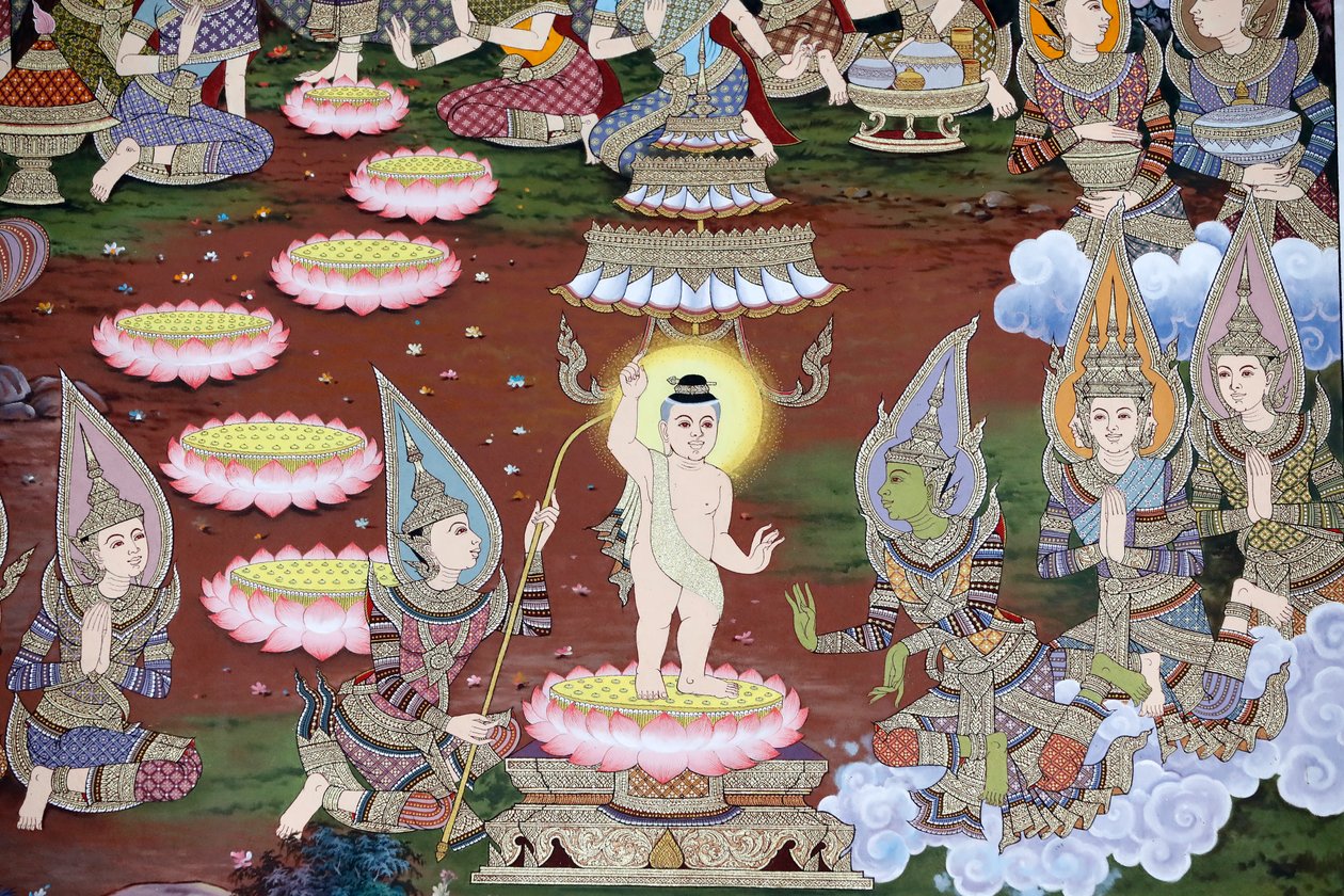 Fødslen af spædbarnet Siddhartha, murfresko, Wat Maniratanaram kloster, Phnom Penh, 2022 (foto) af Unbekannter Künstler