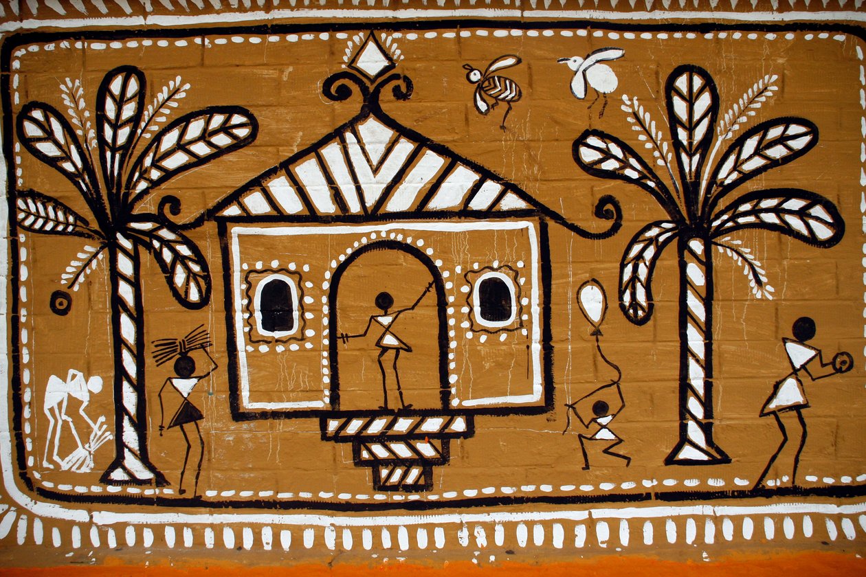 Grænsevæggen til Fine Art Institute of Dhaka University, malet af de studerende, foran Pahela Baishakh. Dhaka, Bangladesh. 13. april 2008. (foto) af Unbekannt