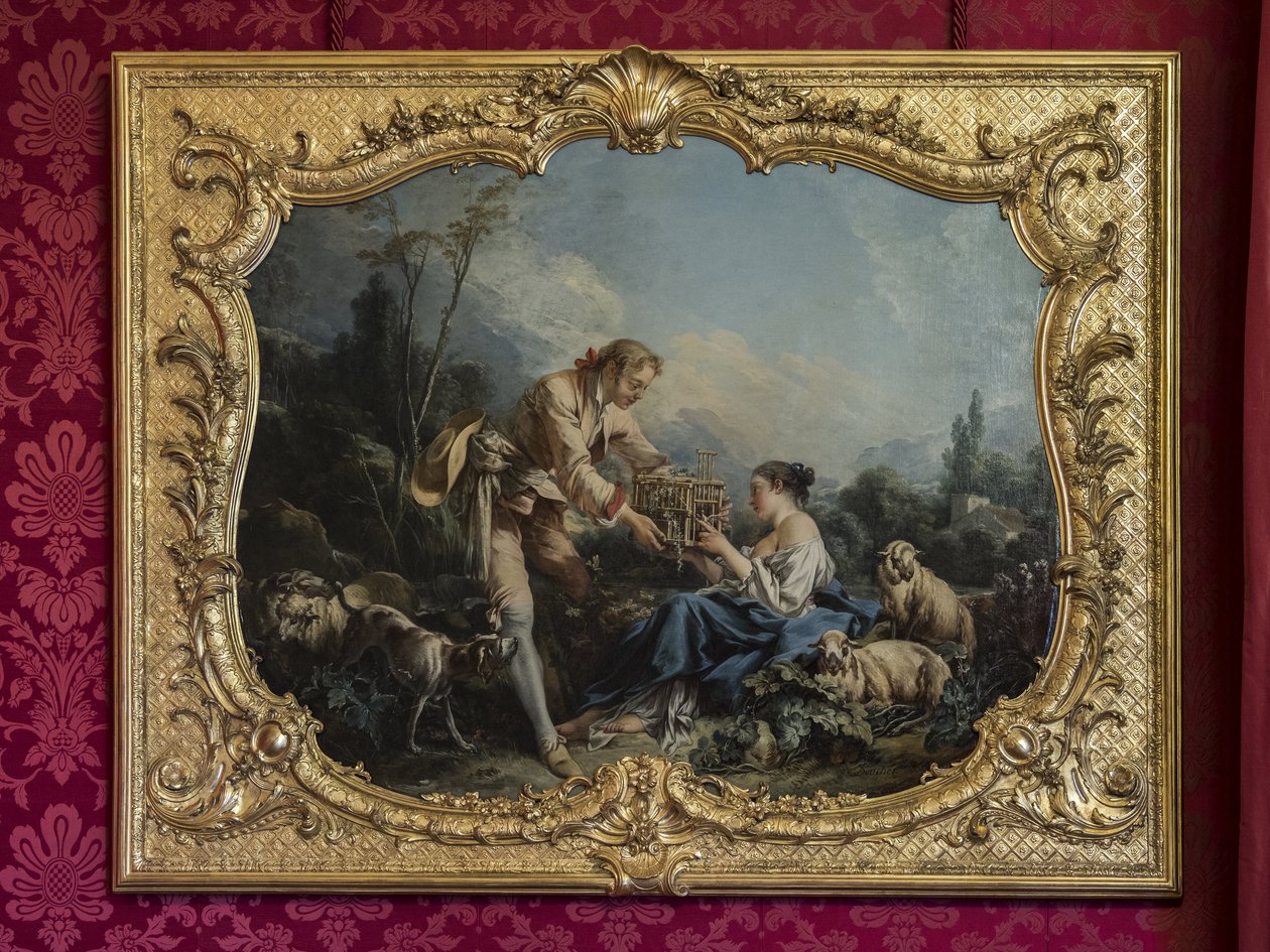 Den selvtilfredse præst eller buret. Maleri af Francois Boucher (1703-1770). Prinsessens parade eller paraderum. Hotel de Soubise, Paris af Unbekannt