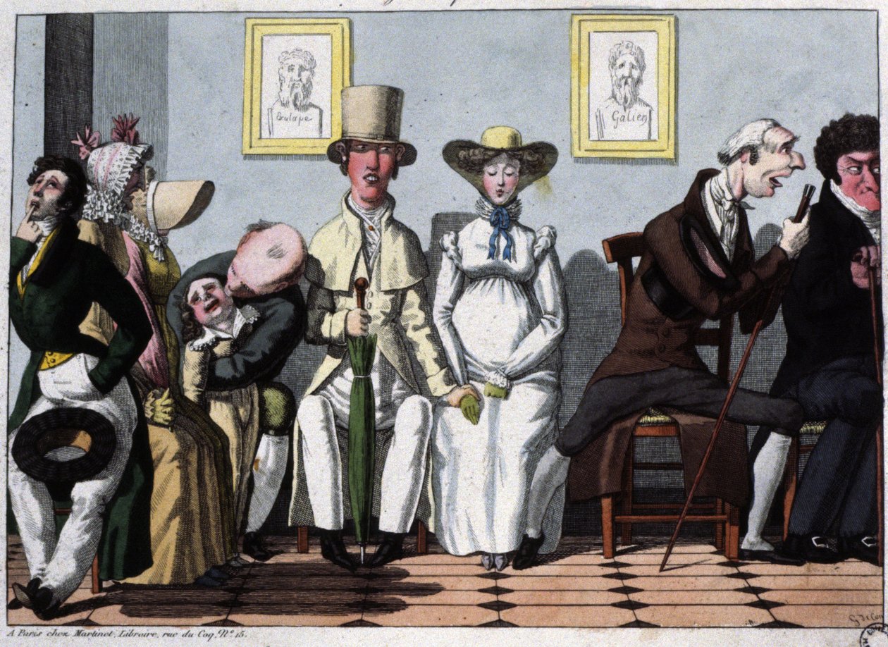 Lægens venteværelse, den gravide kvinde, ca. 1850 (illustration) af Unbekannter Künstler