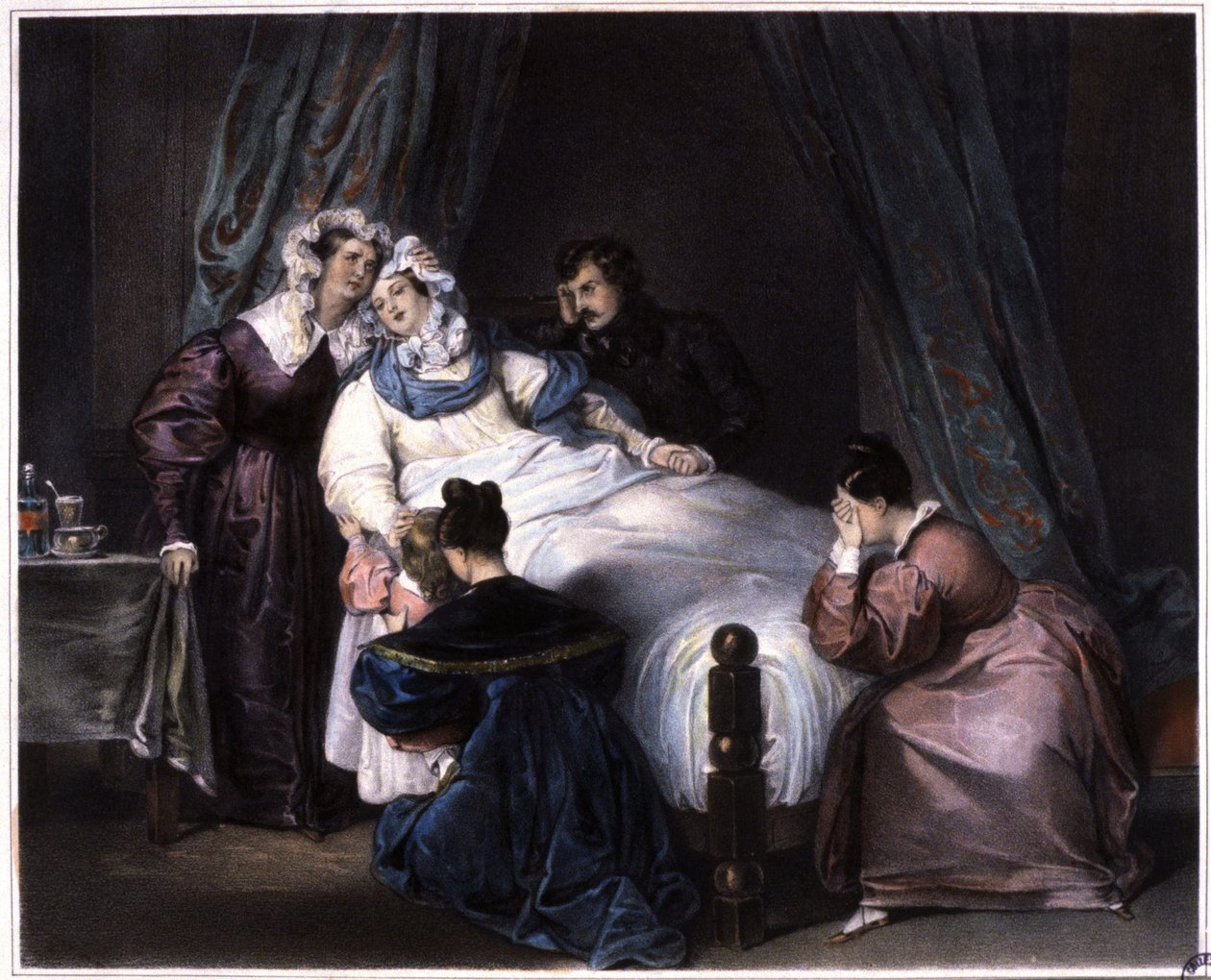 Det uoprettelige tab, selv død i barselsseng, c.1840 (litografi) af Unbekannter Künstler