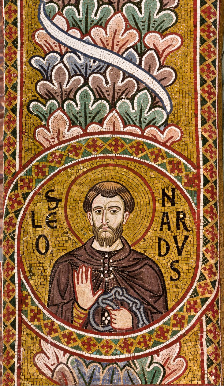 Skibet, mosaik under en bue: "St. Leonard", XII århundrede, Palatinerkapellet, Det Kongelige Palads eller Palazzo dei Normanni (Normannernes Palads), Palermo, Sicilien, Italien (foto) af Unbekannter Künstler