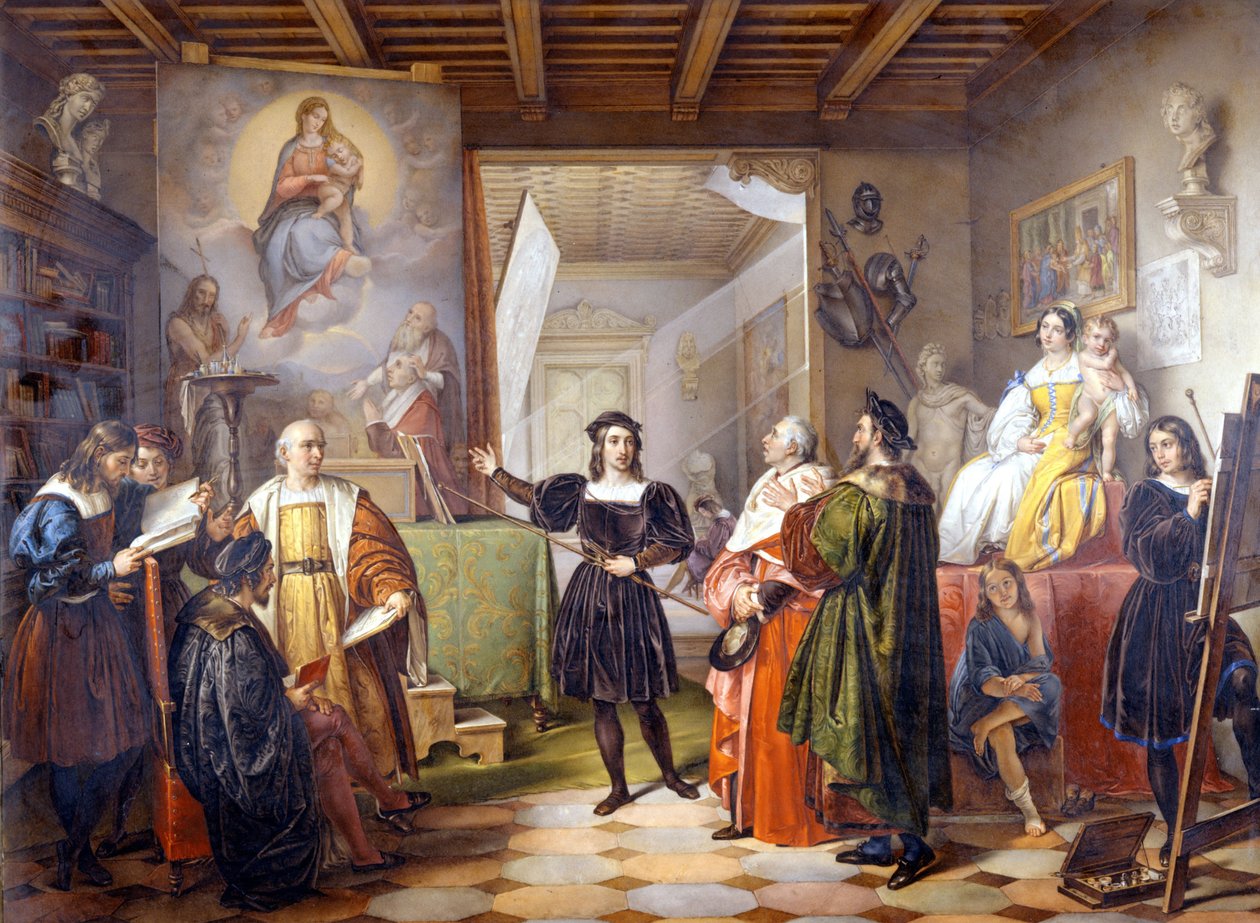 Maleren Raphael (Raphael Sanzio 1483 - 1520) i sit atelier. af Unbekannter Künstler