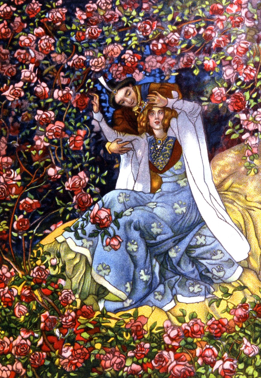 Tornerose og prinsen, ca. 1911 (illustration) af Unbekannter Künstler