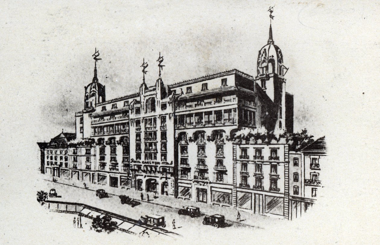 Termisk turisme: udsigt over Carlton-hotellet i Vichy, Frankrig ca. 1905 (postkort) af Unbekannter Künstler
