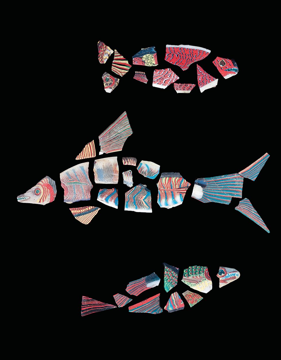 Tre fragmentariske mosaikindlæg, ptolemæisk-romersk periode, ca. 1. århundrede f.Kr. - 3. århundrede e.Kr. af Unbekannt