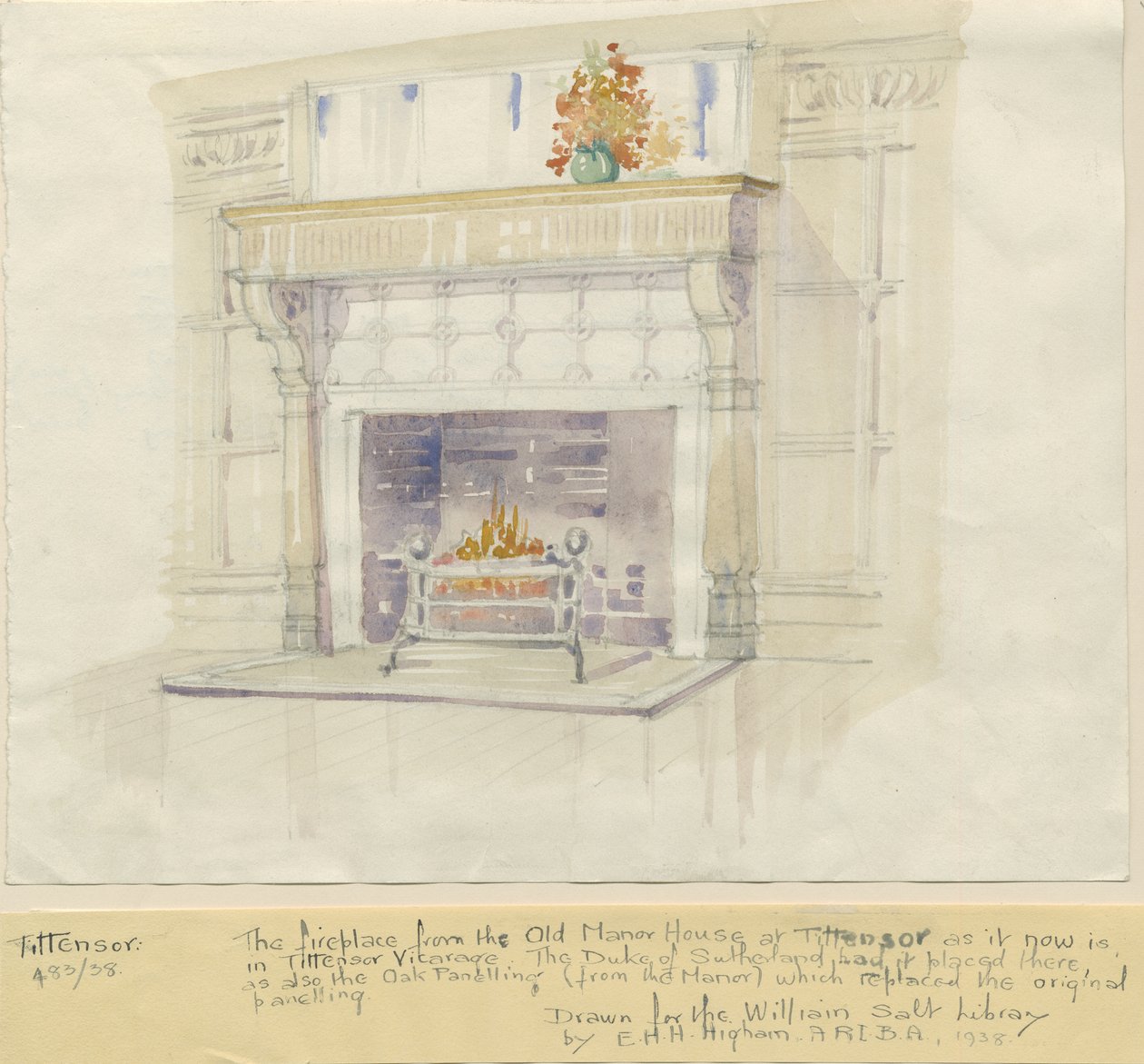 Tittensor - Pejs fra Manor House: akvarelmaleri, 1938 af Unbekannt