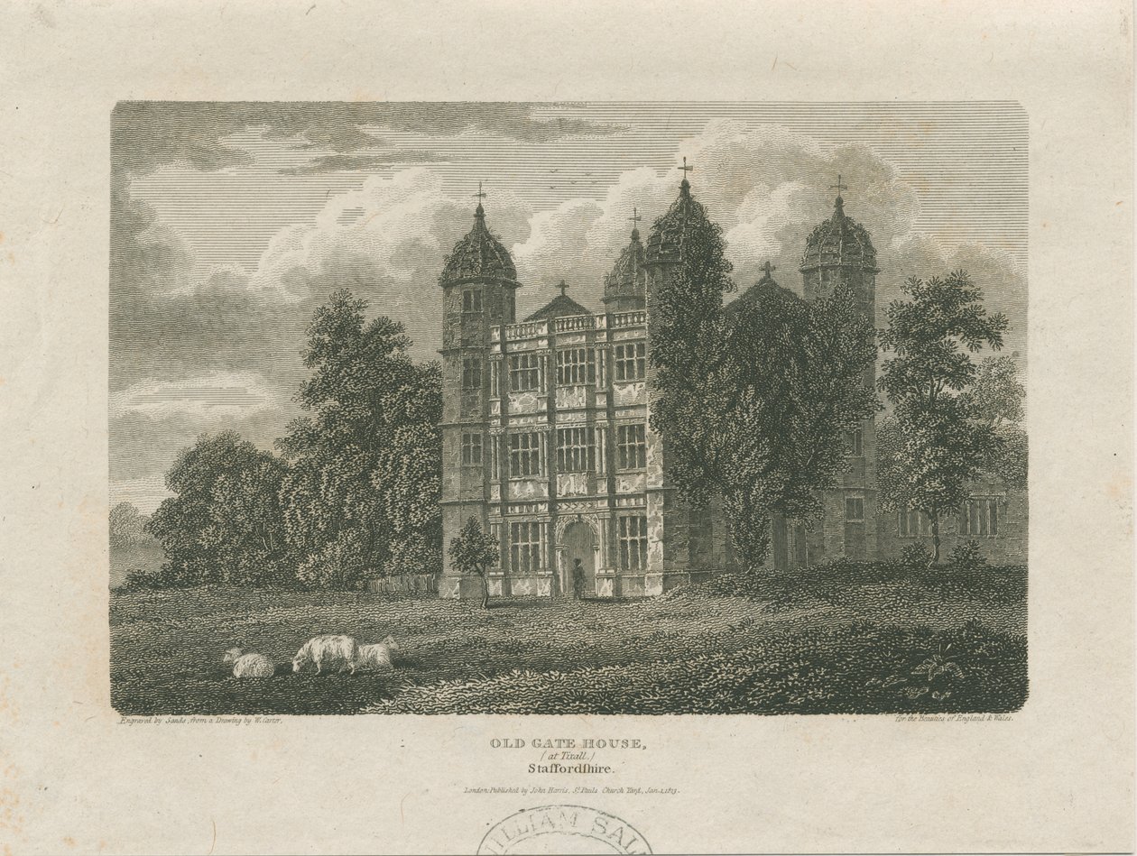 Tixall Hall - Gatehouse: gravering, 25. november 1775 af Unbekannt