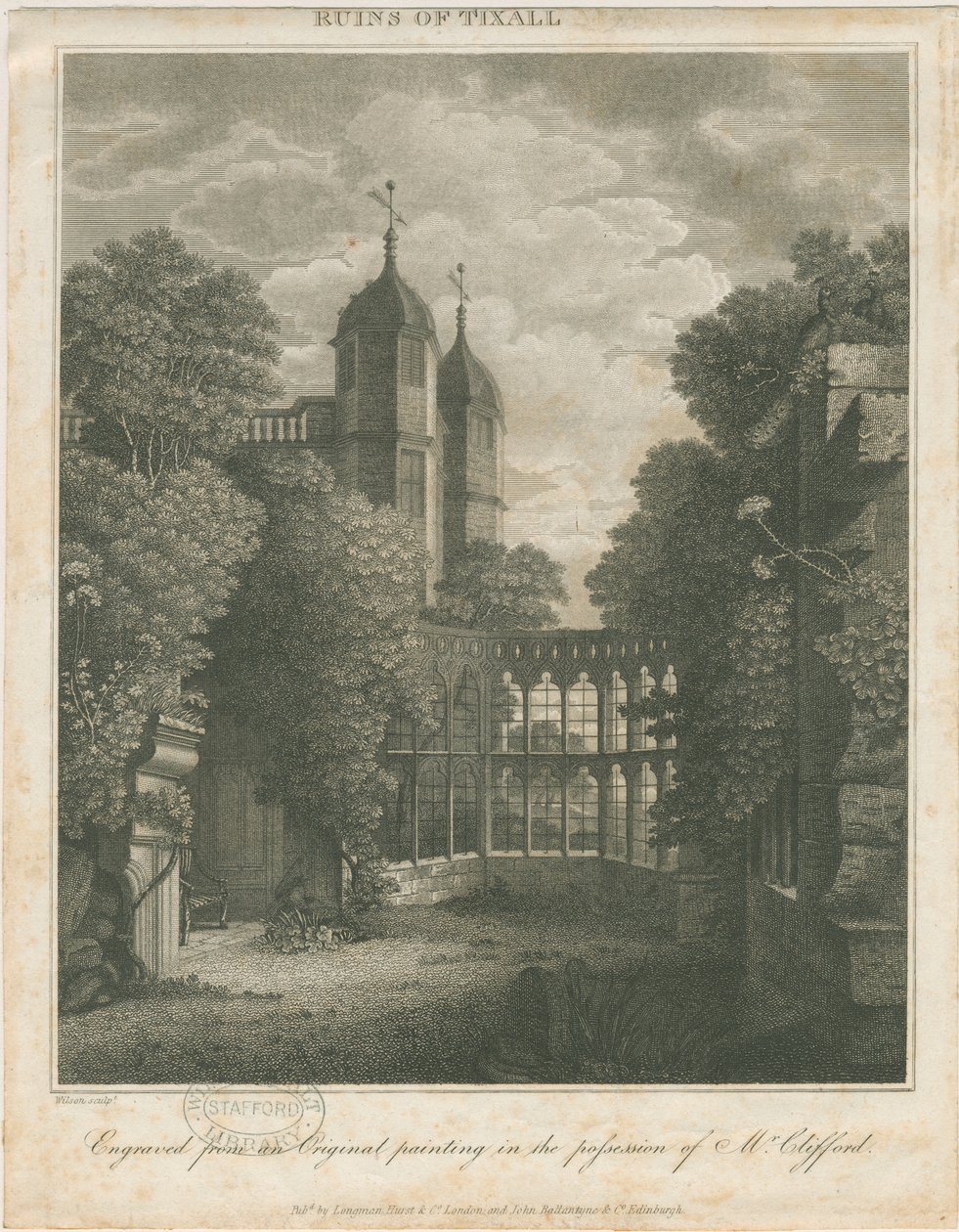 Tixall Hall: gravering og [?begyndelsen af det 19. århundrede] af Unbekannt