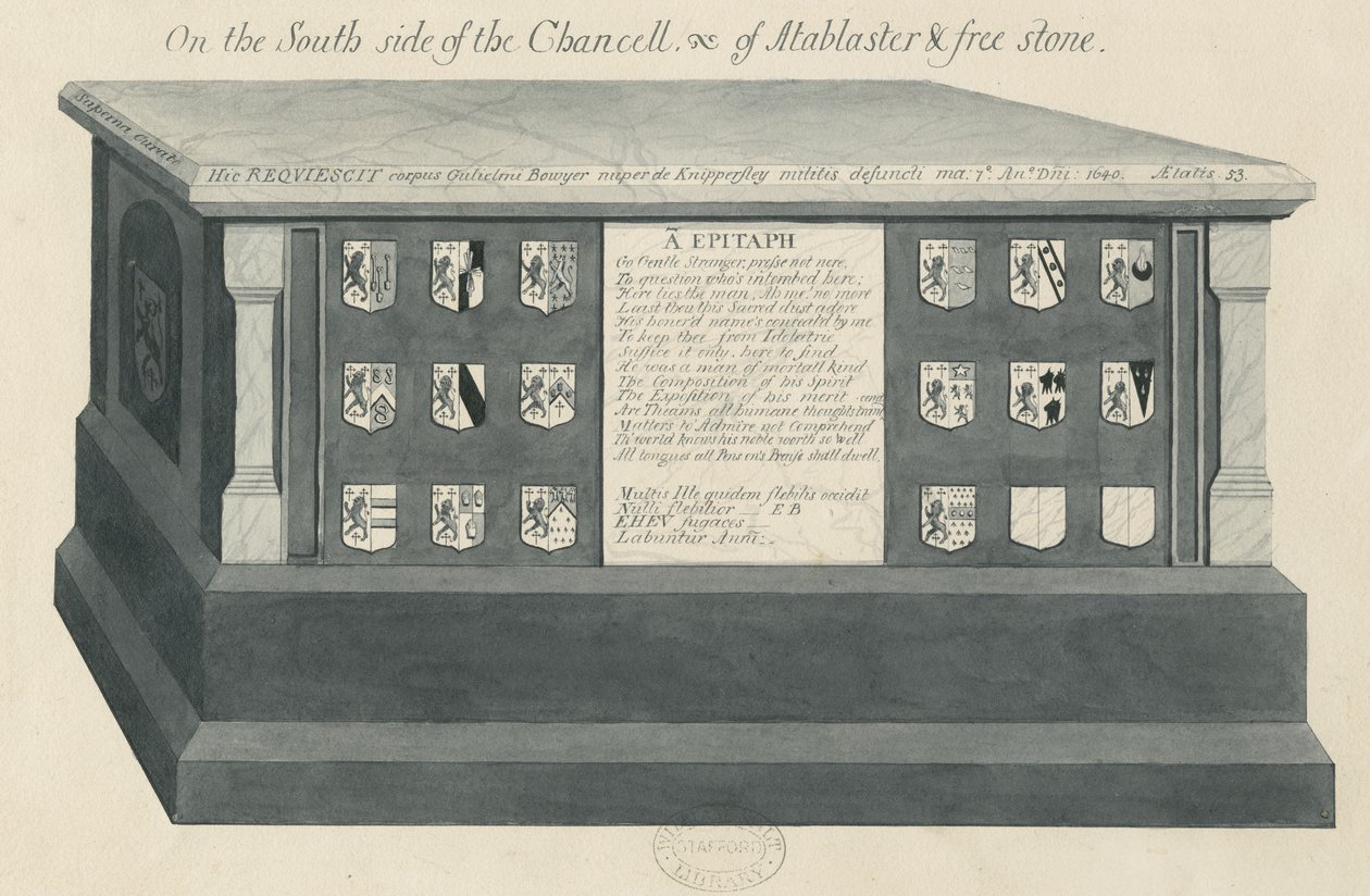 Tomb in Biddulph Church - William Bowyer: vasketegning, nd [?19th cent] af Unbekannt
