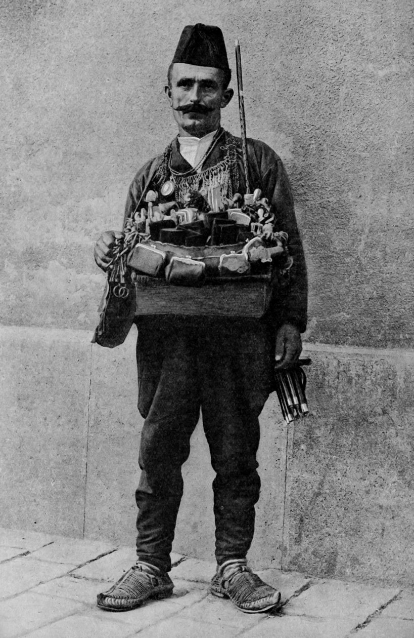 Kalkun. Orientalsk autolycus, der sælger sine varer på markedspladsen. 1920 af Unbekannt