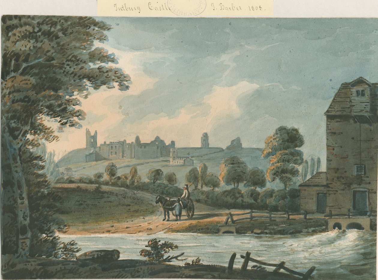 Tutbury Castle - South East View: vandfarvemaleri, 1808 af Unbekannt