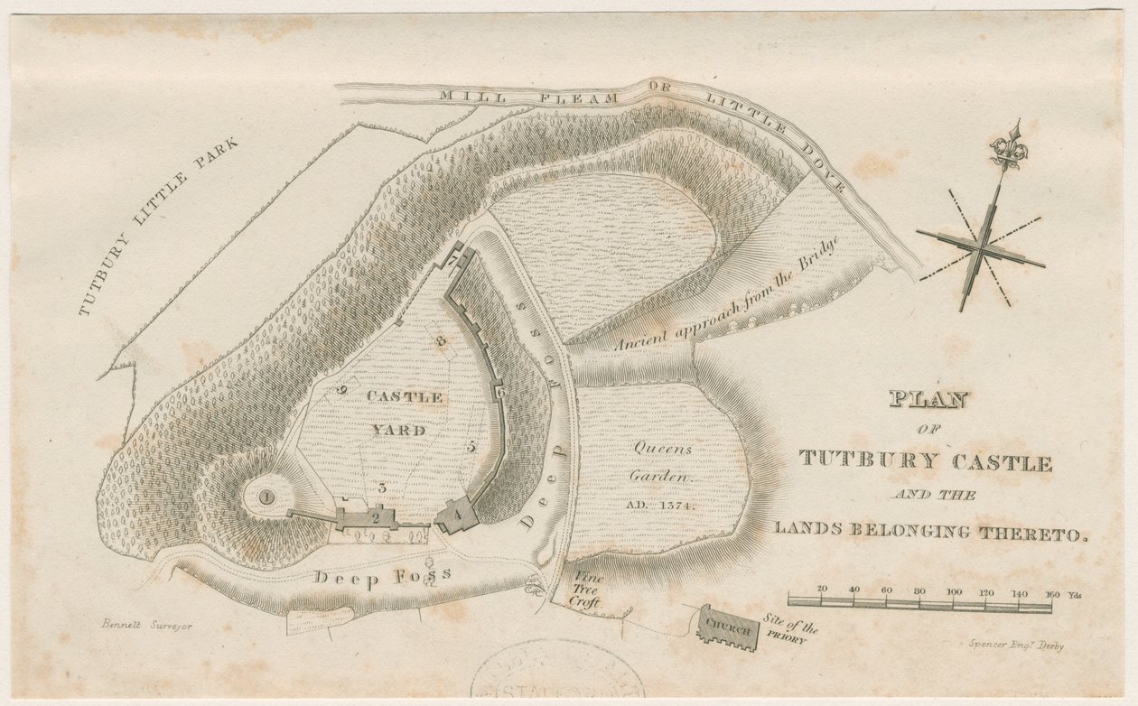 Tutbury Castle: Plan: gravering, nd [c 1832] af Unbekannt