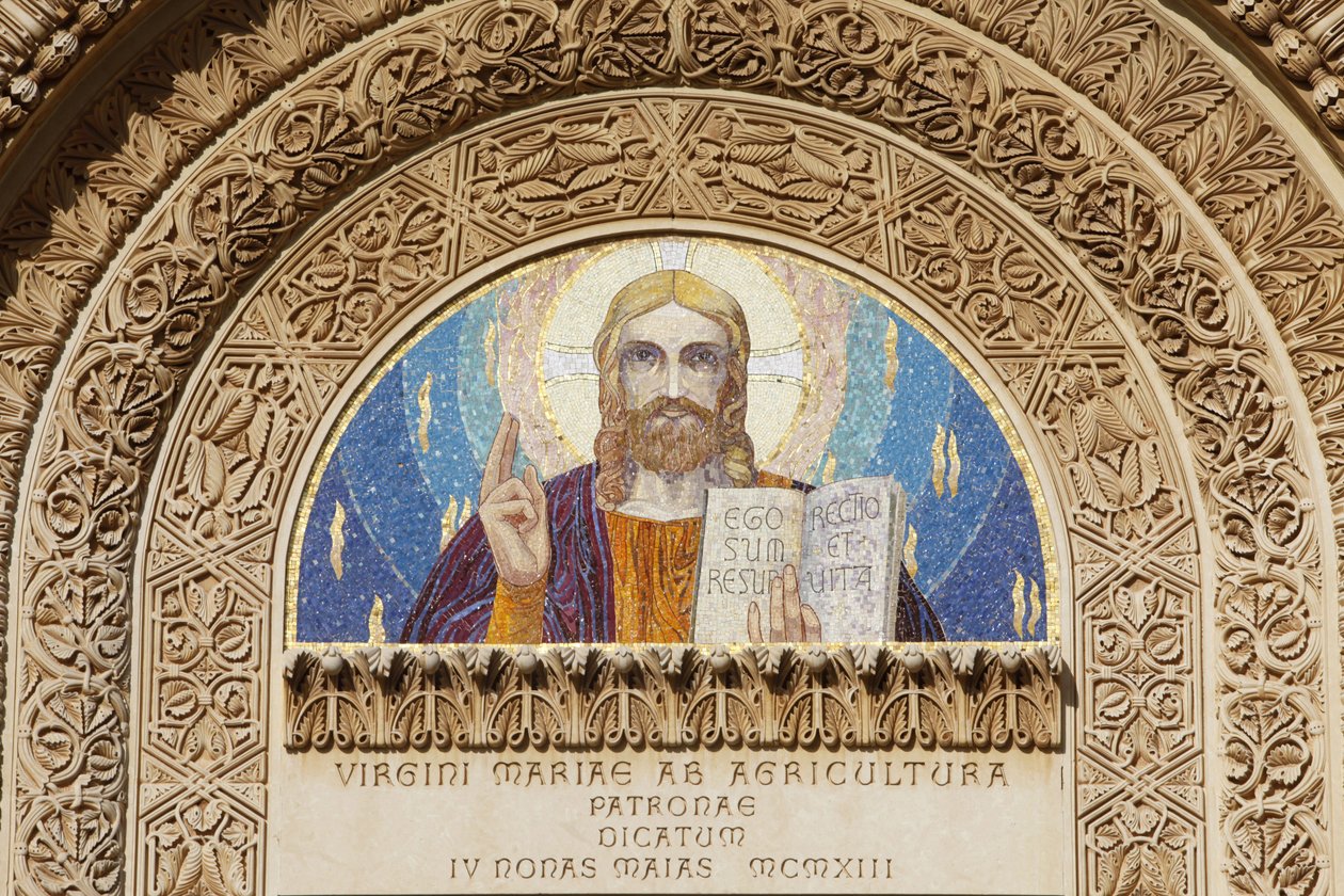Tympanum i basilikaen Santa Maria della Coltura, Parabita, Apulien, Parabita, Italien af Unbekannt