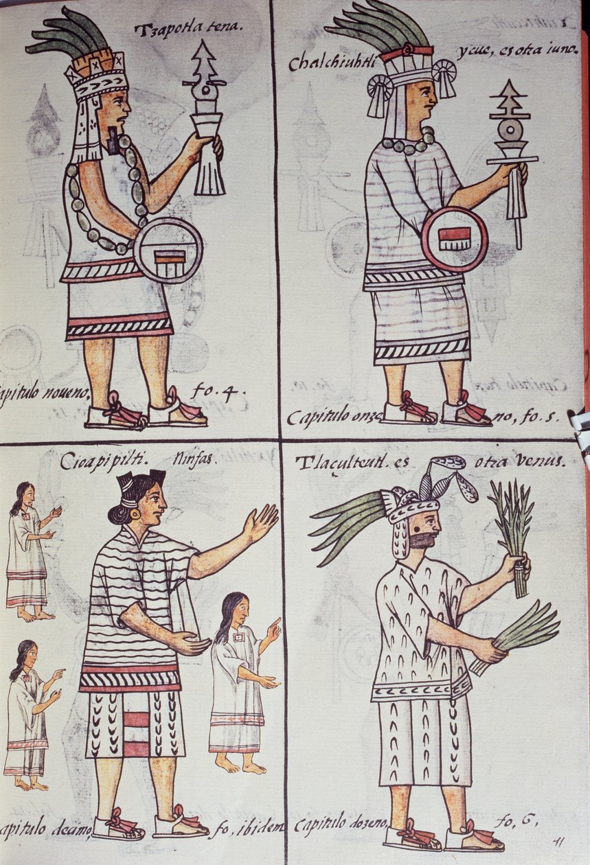 Tzapotlatena, Chalchiuhtlatonal, Cioapipitli og Tliltecuhtli, Florentine Codex, Tosproget version på spansk og Nahuatl, Generel historie om tingene i det nye Spanien, Aztec af William M. Timlin