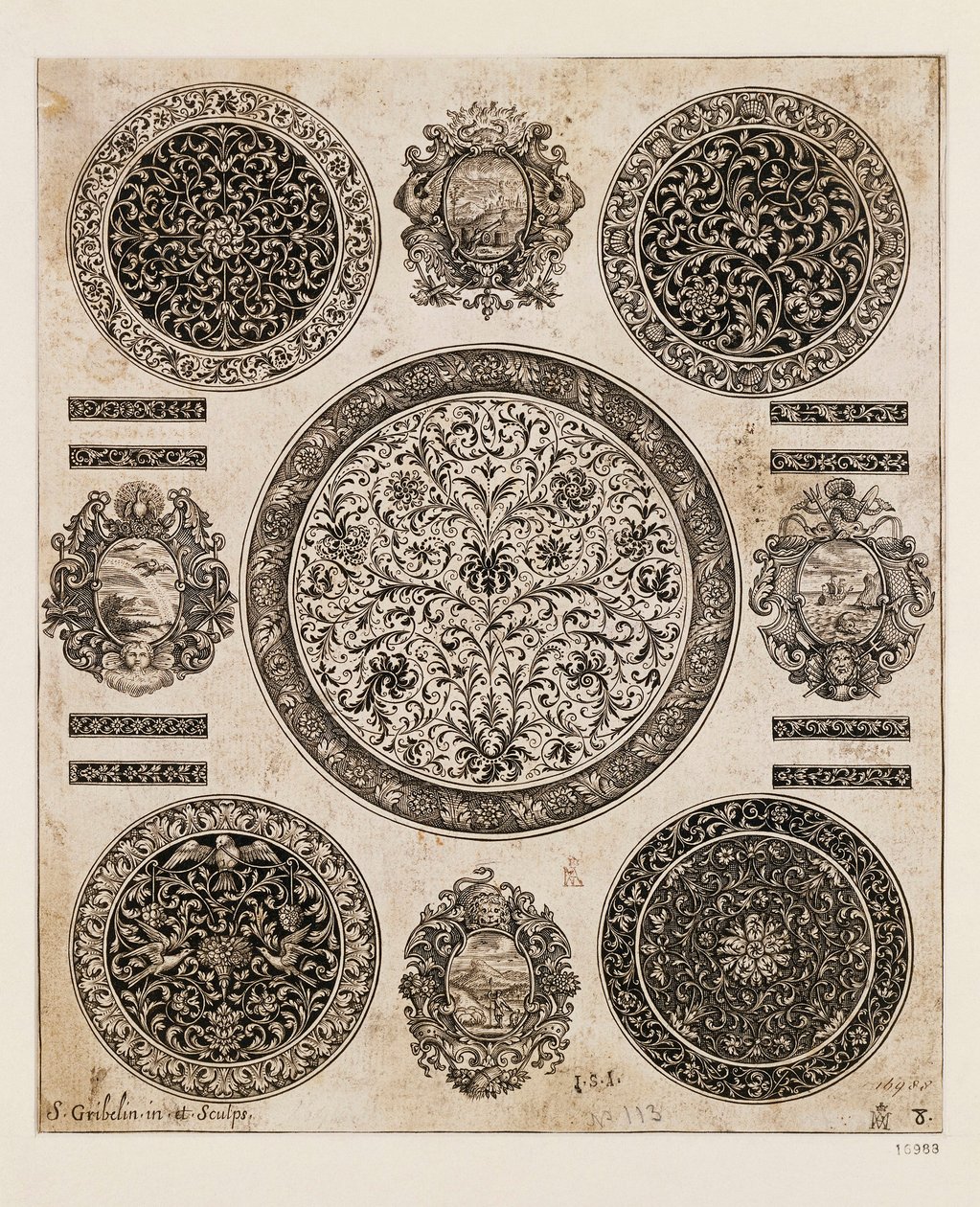 UK, London, Studie til ornamental tegning på urkasse af Benjamin Baud