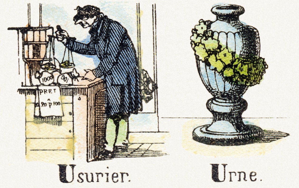 U - Usurier - Urne - Child Entertainment Alphabet c.1890 (litografi) af Unbekannt
