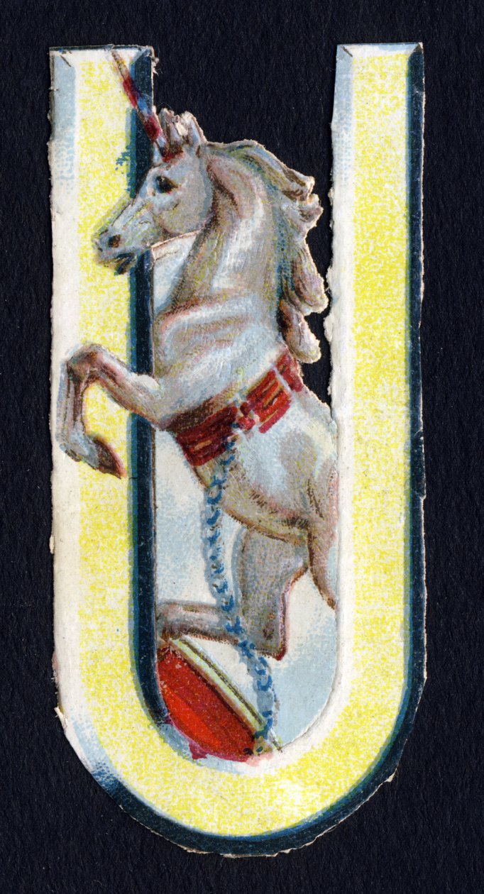 Du kan lide Unicorn. Beetle decoupis med temaet dyr. Gravering. Serie af 26 vaffelkromolitografier af engelsk oprindelse. Redaktør og illustrator ukendt. Slutningen af det 19. århundrede. Mål: 5,5 x 3,5 cm af Unbekannt