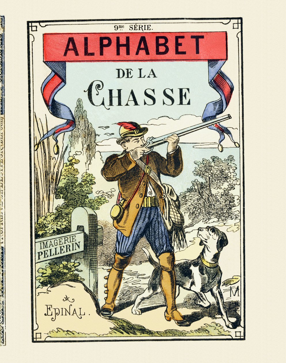 En jæger og hans hund - Forside til Jagtalfabetet - Billede Pellerin, Epinal, s. d. - 16 sider - 9. serie, ca. 1890 (tryk) af Unbekannt