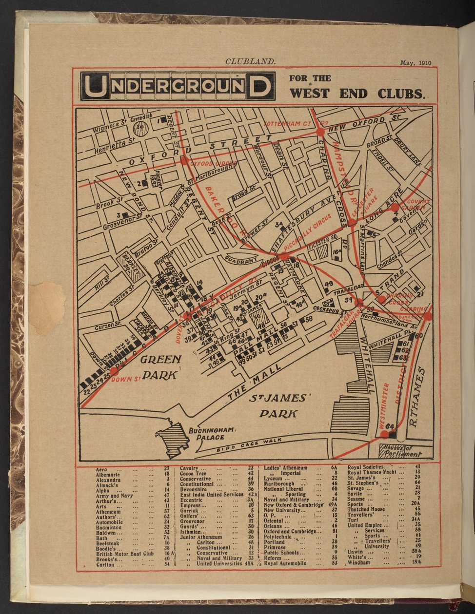 Underground for West End-klubberne, maj 1910 af Unbekannter Künstler