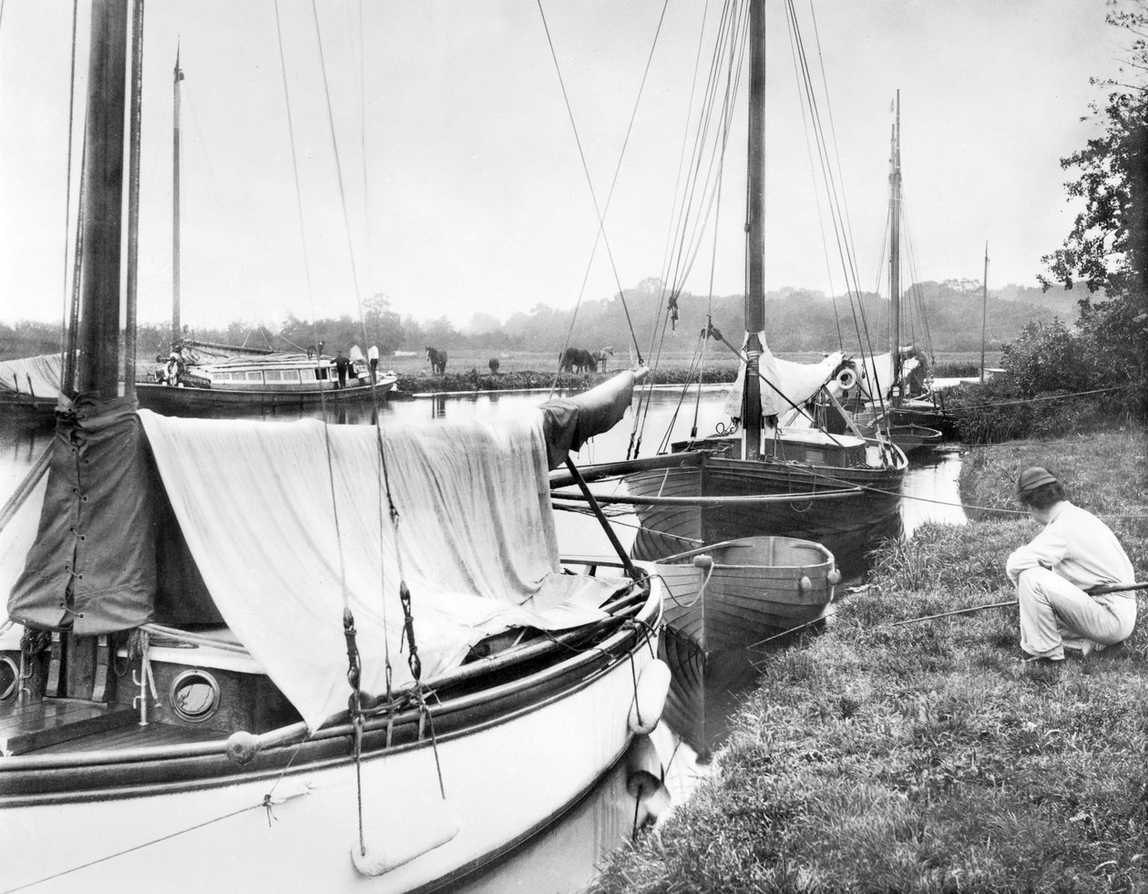 Storbritannien: Yachts og River Craft ved Wroxham Broad. Norfolk Broads, af Unbekannt
