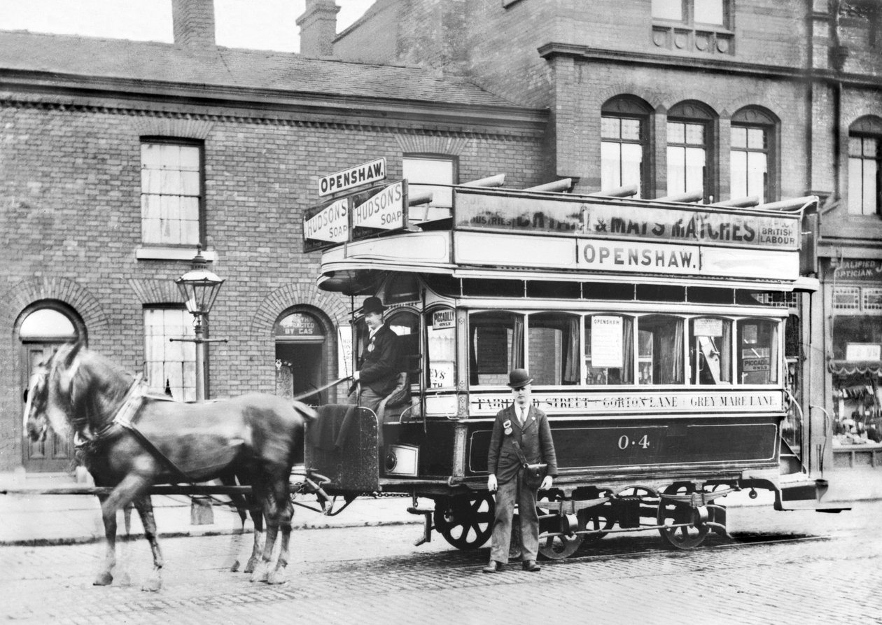 Storbritannien: Open Horse Tram i Manchester, c1890 af Unbekannt