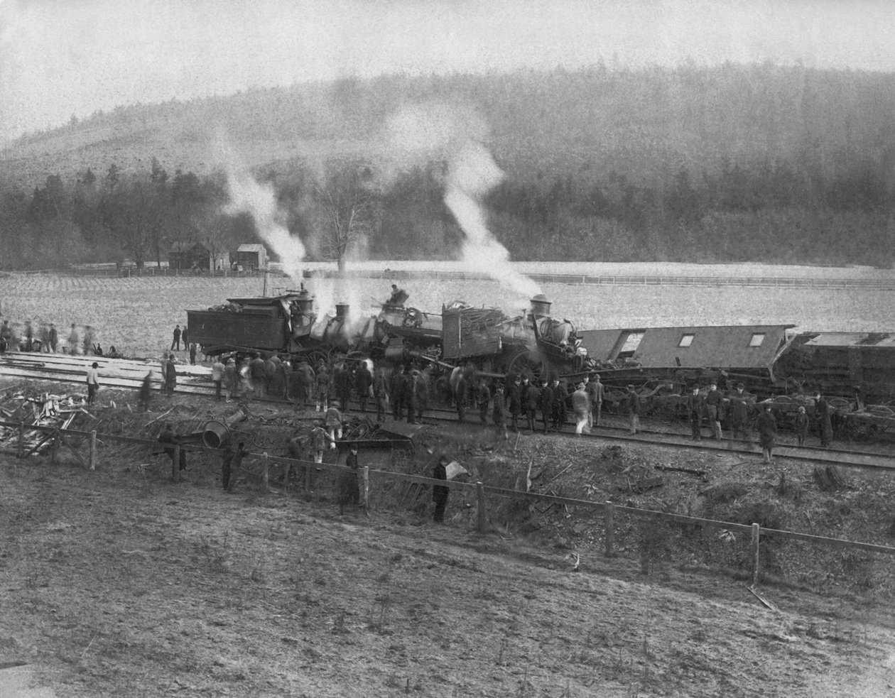 USA: ca. 1885 Et togvrag på landet. (s/h foto) af Unbekannt