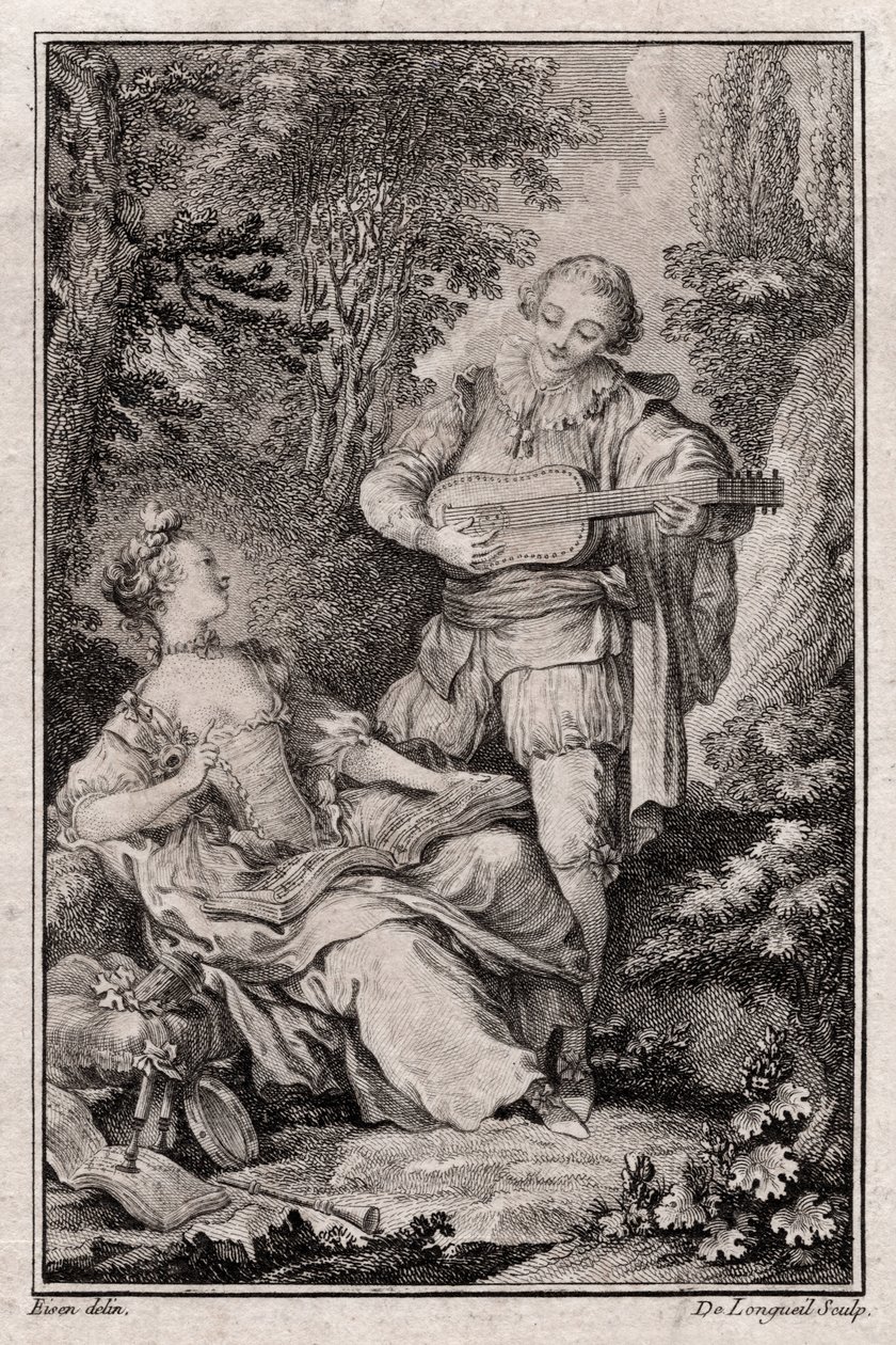 Genrescene uden titel, Paris 1766 (gravering) af Unbekannter Künstler
