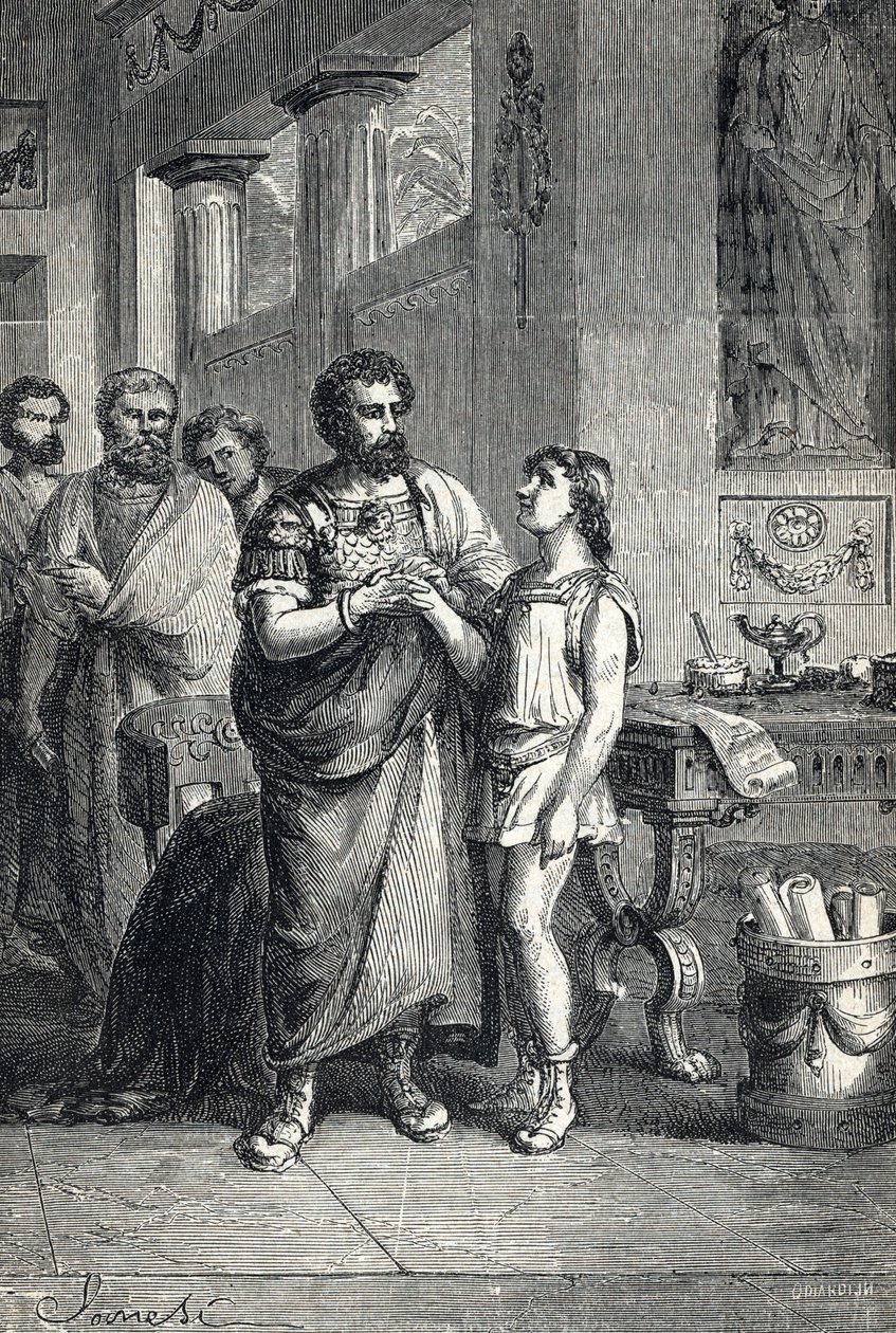 Valentinian II anerkendte romersk kejser af Gratian (375). 1888 (gravering) af Unbekannter Künstler
