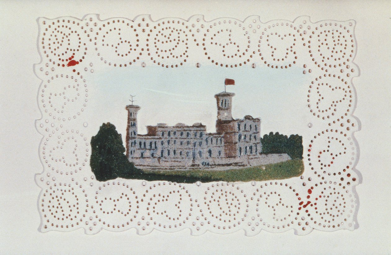 Victoriansk papirdoyley med udsigt over Osborne House (akvarel på papir) af Unbekannt
