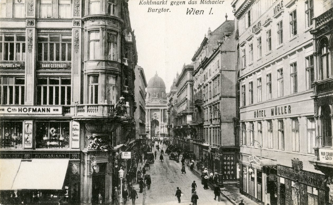 Wien: Kohlmarkt med Michaelerkirche i baggrunden af Unbekannter Künstler