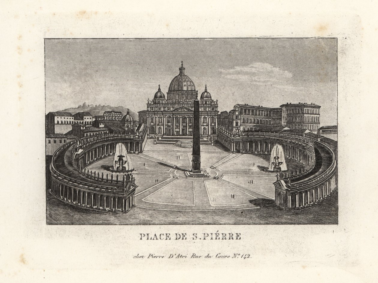 Udsigt over Peterspladsen, Piazza di S. Pietro, med Peterskirken og den gamle egyptiske obelisk af Unbekannt