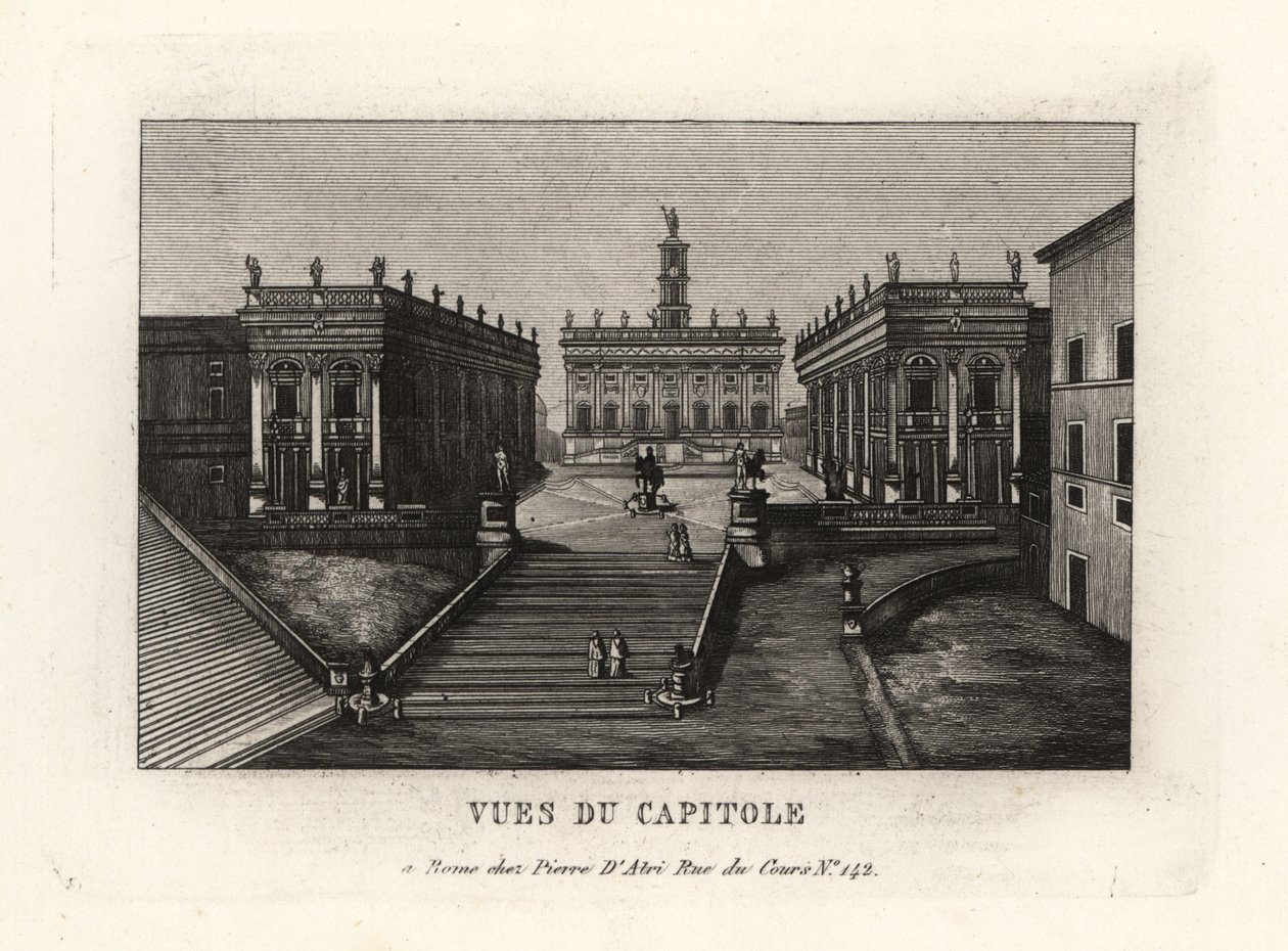 Udsigt over Capitoline Hill. Piazza del Campidoglio, Palazzo Senatorio, Rom. af Unbekannt